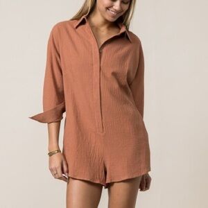 NWT Style Rack Long Sleeve Button Up Romper Sz S